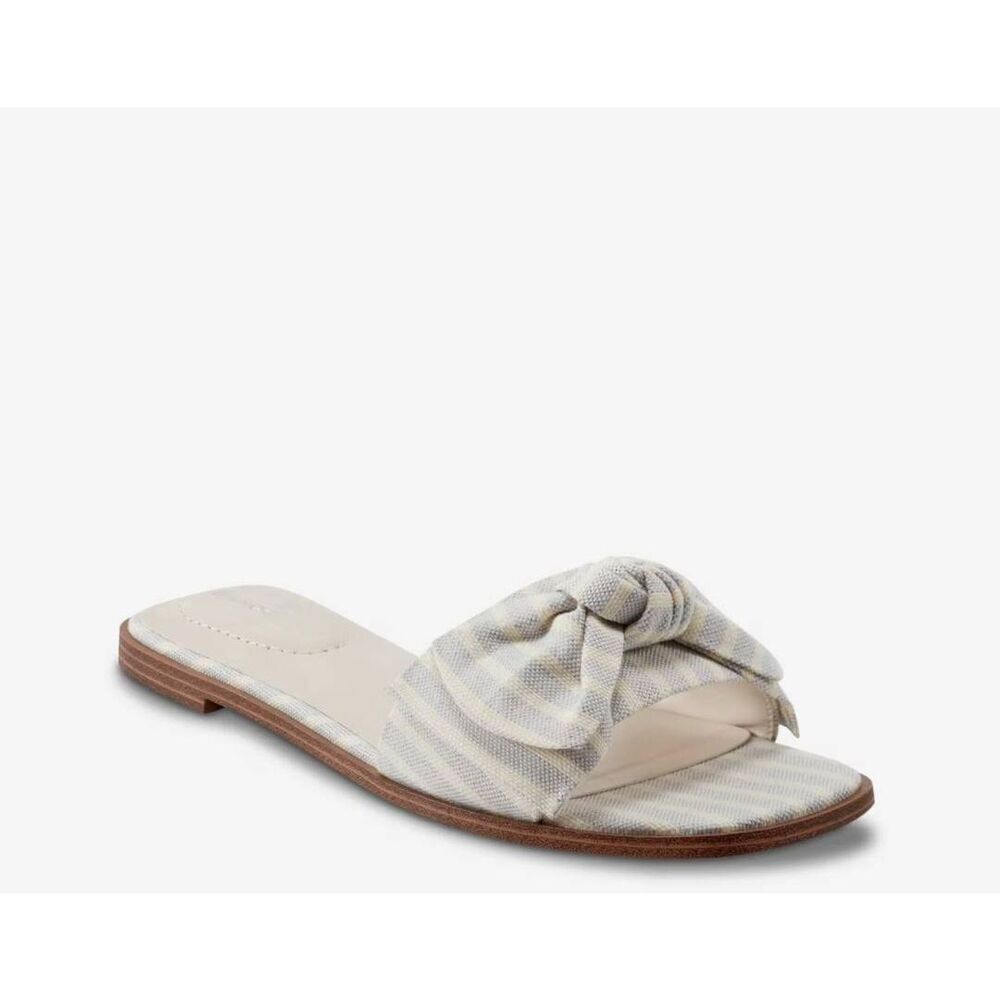 Bandolino Violeta Bow Slide Sandals Flats Blue Cream Striped Womens 7.5 NIB